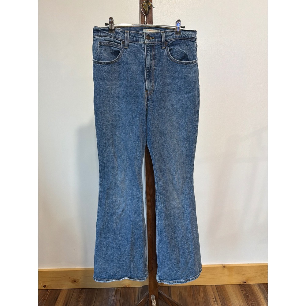 Levis 70s High Flare Jeans Womens 30 Med Wash Blue High Rise Denim Frayed Hem
